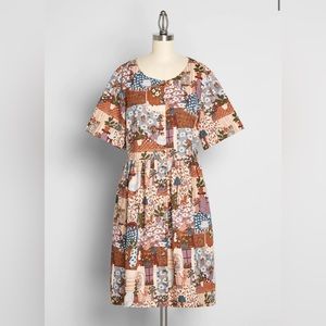 Sunday Sweetness Babydoll Dress - Brown Cats/Floral / 8 (AU)